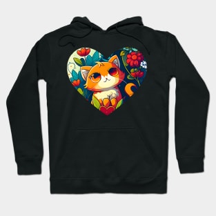 Cute Cat Heart In The Garden - Cat Flowers Hoodie